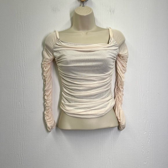 Free People - As Is Cream Ivory Gathered Off Shoulder Long Sleeve Blouse Small - Picture 2 of 11